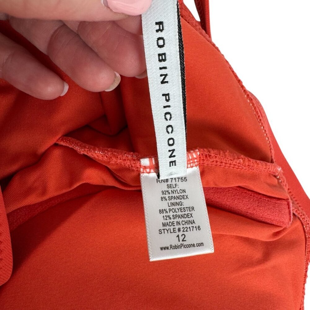 Robin Piccone Ava Knot One Piece Swimsuit Sz 12 Coral Pink Matte Jersey EUC - Picture 8 of 10